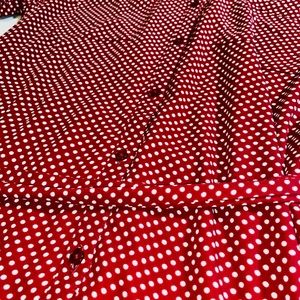 Express tie waist, burgundy polka dot, collared dress